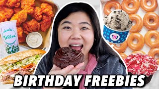 ONLY EATING FREE BIRTHDAY FOOD FOR 24 HOURS 🥳 Birthday Freebies 2023 [upl. by Jocelin]