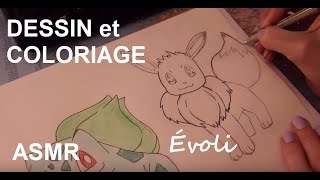 ASMR français  Dessin et coloriage  Évoli Pokémon [upl. by Airemaj]