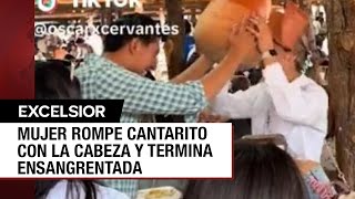 Mujer ebria se descalabra al romper cantarito con la cabeza [upl. by Astiram]