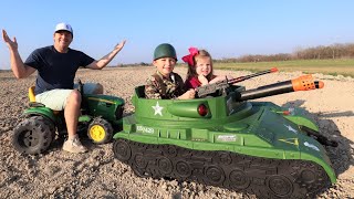 Playing in the dirt with our kids tractors and tank  Tractors for kids [upl. by Luehrmann]