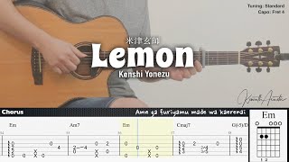 Lemon  米津玄師 Kenshi Yonezu  Fingerstyle Guitar  TAB  Chords  Lyrics [upl. by Domineca83]