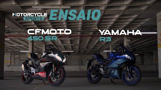 Comparativo CFMOTO 450 SR VS YAMAHA R3  pequenas mas divertidas [upl. by Lleznod]