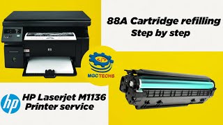 DIY Tutorial HP LaserJet M1136 MFP Printer Service  88A Cartridge Refill [upl. by Ahsienroc734]