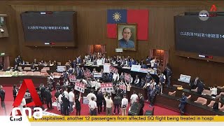 Protests erupt in Taiwan parliament over push for legislative reforms [upl. by Georgena355]