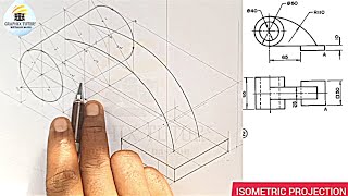 CIRCLE CURVE ARC IN ISOMETRIC PROJECTING FROM ORTHOGRAPHIC PROJECTION [upl. by Abrams]