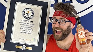 Guinness World Records Fastest Time to Drink a Bottle of Hot Sauce [upl. by Ahsiekel]