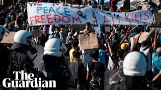 Lesbos refugees protest after devastating camp fire [upl. by Ekez753]