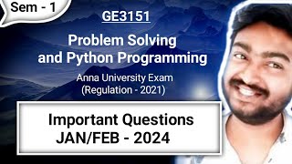 Problem Solving and Python Programming Important questions in Tamil GE3151 JanFeb  2024 Exam [upl. by Avalsorim]