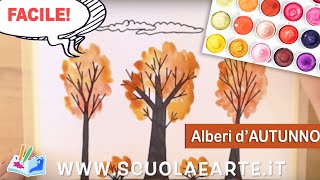 Tecnica mista paesaggio dautunno acquerelli e pennarelli Arte immagine scuola primaria [upl. by Hgielac230]