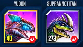 SUPER YUDON VS SUPRANNOTITAN  JURASSIC WORLD THE GAME [upl. by Dnomsad790]