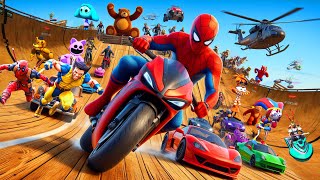 GTAV SPIDER  MAN 2 🏍️ FIVE NIGHTS AT FREDDYS POPPY PLAYTIME 3 Join in Epic New Stunt Racing🎢🪂💫 [upl. by Sarge]