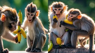 LITTLE MONKEY PLAYING ON A WOODEN CHAIR WHILE DRINKING MILK babymonkey monkey live [upl. by Fotinas]