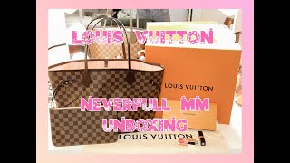 Updated Louis Vuitton Neverfull MM Damier Ebene Unboxing [upl. by Keviv600]