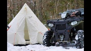 2 Days ATVing and Winter Camping in a Canvas Tent with a Woodstove [upl. by Ecinereb63]