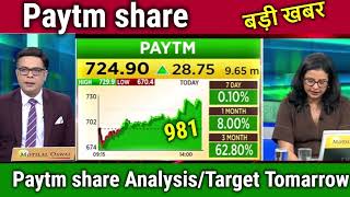 Paytm share news today buy or not paytm share latest newsanalysis paytm share target tomarrow [upl. by Ahsitneuq]