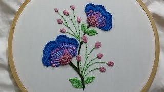 Hand Embroidery of a flower pattern with blanket stitch and lazy daisy stitch [upl. by Nolrak45]