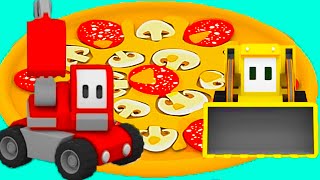 La Pizzeria avec Tiny Trucks bulldozer grue tractopelle  Dessin animé éducatif [upl. by Forsta732]