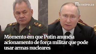 Momento em que Putin anuncia acionamento de força militar que pode usar armas nucleares [upl. by Bonacci927]