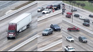 Drone captures Houston icy bridge spins slides saves and close calls [upl. by Stanfill995]