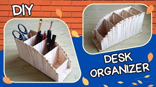 How to make desk organizer with popsicle sticks Diy pen holder Creative kitchen organizer Decor [upl. by Oznohpla289]