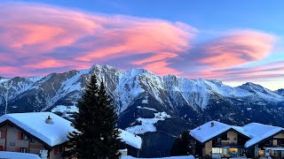 Riederalp Switzerland Walking TourSpectacular Winter Sunset in ALPS [upl. by Marjana]