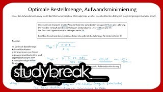 Optimale Bestellmenge Aufwandsminimierung  Betriebswirtschaftslehre [upl. by Htyderem]