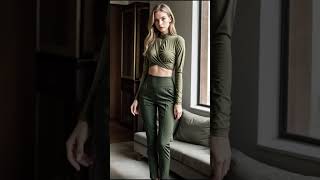 Olive Green Wrap Top with Slim Fit Black Pants stylebook beauty fashionlookbook [upl. by Seuqramed]