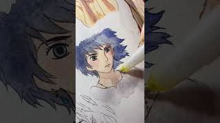 Simple watercolor drawing howl howlmovingcastle drawing anime ghibli shorts [upl. by Ennayar]