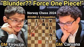 Alireza Firouzja VS Fabiano Caruana  Norway Chess 2024  Round 2 Armageddon [upl. by Llehsim]