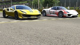 Ferrari 488 Pista vs Porsche 918 Spyder at Laguna Seca [upl. by Onibla]