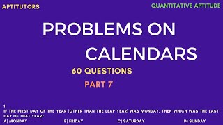 Problems on Calendars7Quantitative Aptitude Important models Calendars ShortcutsArithmetic Trick [upl. by Siletotsira128]