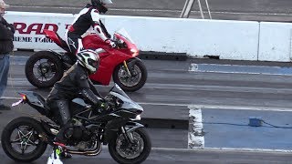 H2 Ninja vs Ducati Panigale V4 drag race [upl. by Nadnal]