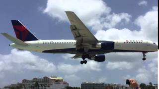 Amazing slow motion airplane landing at Maho Beach St Martin  Delta aircraft [upl. by Elsie596]