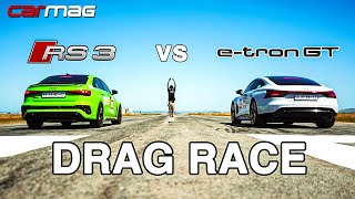 DRAG RACE Audi etron GT quattro vs Audi RS 3 [upl. by Clerissa545]