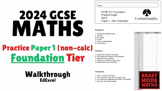 2024 GCSE Maths  Practice Paper 1 Foundation Edexcel Exam Noncalculator  Walkthrough [upl. by Ahsima]