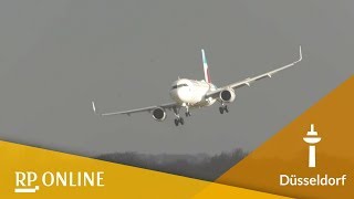 Flughafen Düsseldorf Planespotter filmt spektakuläre Landungen während Sturm Friederike [upl. by Yerffeg]