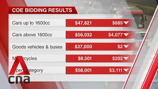 COE prices fall across all categories in June 23 bidding exercise [upl. by Hacim]