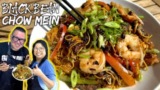 How Professional Chinese Chefs Cook BLACK BEAN CHOW MEIN BEEF CHICKEN and PRAWNS Mum and Son COOK [upl. by Ettenna585]