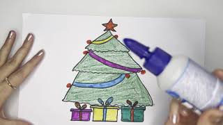 How to Draw a Christmas Tree Drawing Painting Coloring for Kids Toddlers  Learn How to Draw [upl. by Chapin]