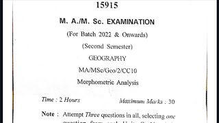 MSc 2nd Semester Geography Question Paper Morphometric Analysis 2022 [upl. by Adimra]