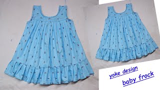 Designer Yoke Baby Frock Cutting and Stitching Very Easy [upl. by Atinrahc834]