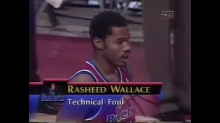 Rookie Rasheed Wallace Dunks vs Pistons Picks up a Tech too [upl. by Benco]