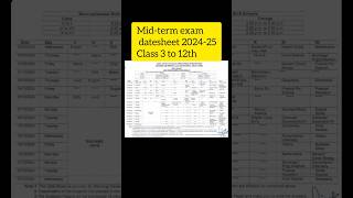 MidTerm Exam Datesheet 202425 Class 3 to 12th DoeCbse doe doedatesheet cbse trending [upl. by Fridlund]