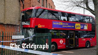 London bus crash Five in hospital after brakes fail on school run [upl. by Atika18]