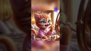 Cute🐱Kitten First Time💄Makeup cat funny kitten catlover cats baby makeup short [upl. by Ahsauqal]