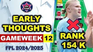 FPL Gameweek 12 Early Thoughts  Rank 154 K  FPL GW 12  Who to Replace Haaland [upl. by Alleiram802]