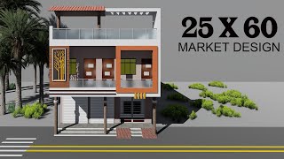 25 BY 60 elevation shop design  25x60 dukan elevation  2560 market elevation plan [upl. by Shirberg]