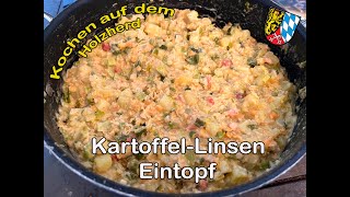 Kochen auf dem Holzherd KartoffelLinsen Eintopf mit Lauch  einfach und gut [upl. by Eetak]