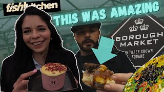 AMERICANS TRY FAMOUS BRITISH FOODS AT ONE OF THE WORLDS BEST FOOD MARKET  BOROUGH MARKET LONDON [upl. by Kaasi]