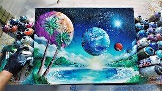 SPACE OASIS  SPRAY PAINT ART By Skech [upl. by Denver]